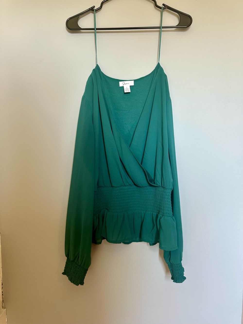 Joie Teal Green Smocked Waist Long Sleeve Blouse
